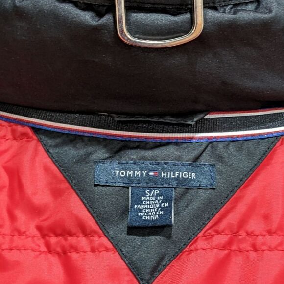 Tommy Hilfiger Black Faux Fur Hood Quilted Puffer Jacket Cinched Waist Size S - Picture 12 of 16